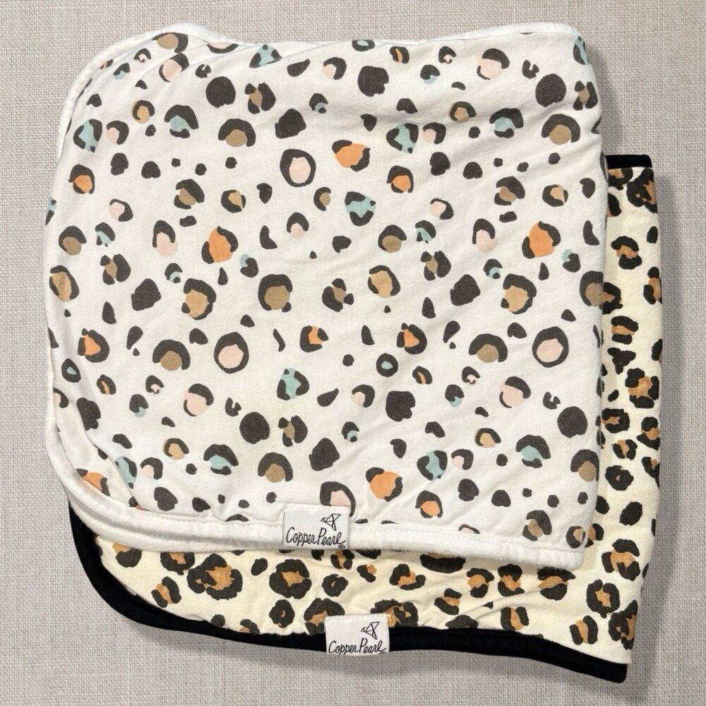 Copper Pearl Zara Burp Cloths Set of 2 Leopard Print Cotton 21x10
